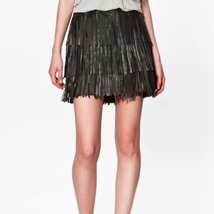 Zara Fringe Black Mini Skirt Size Large